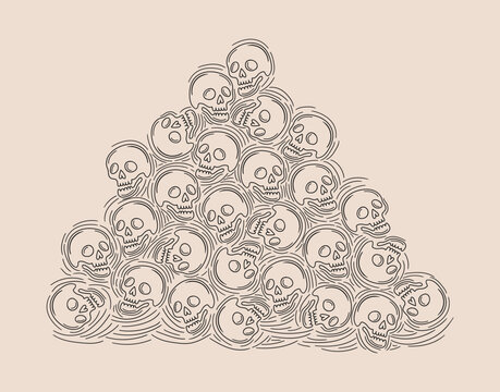 Hand-Drawn Skull Mound Line Art