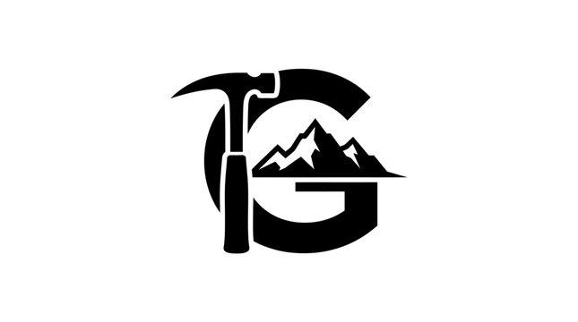 Mountain climbing pickaxe graphic logo.