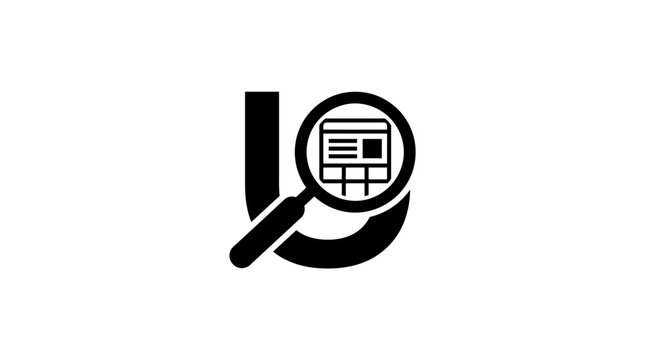Magnifying glass over document icon.