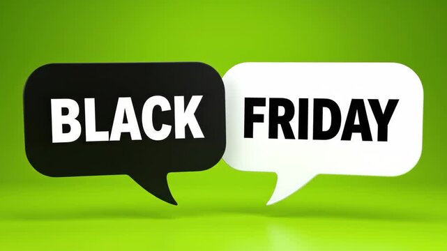 Black Friday text in speech bubbles on green background