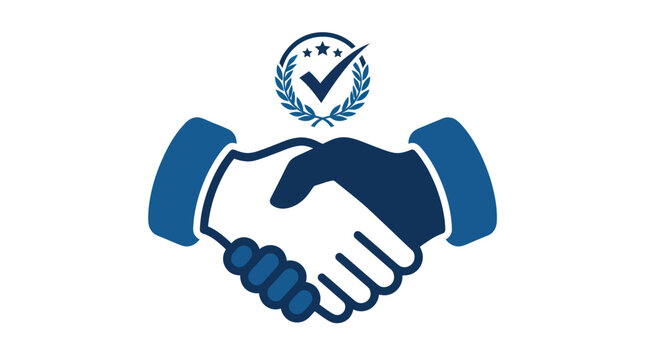 Handshake icon with laurel wreath and stars.