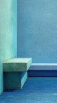 Abstract Blue Green Architecture Minimalist Geometric Forms Still Life Studio Shot Composition