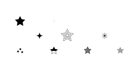 Fototapeta premium Star Shapes Set with Black and Outlined Icons and Small Sparkle Patterns for Decorative Vector Designs
