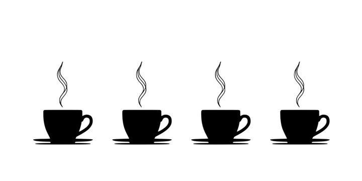 Coffee Cups Icon Set with Steam Rising From Four Black Cups for Beverage Concept and Caffeine Inspiration Illustration
