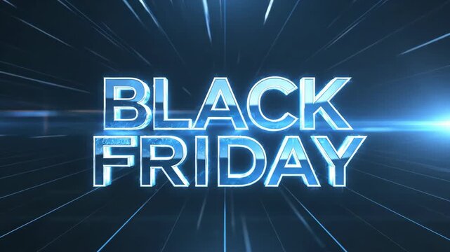 Black Friday text with blue glowing effect and speed lines