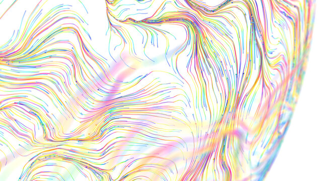 Beautiful abstract visual of colorful lines flowing and swirling elegantly against a clean white bac