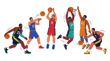 Illustration kit of male basketball players shooting ball. © sabar