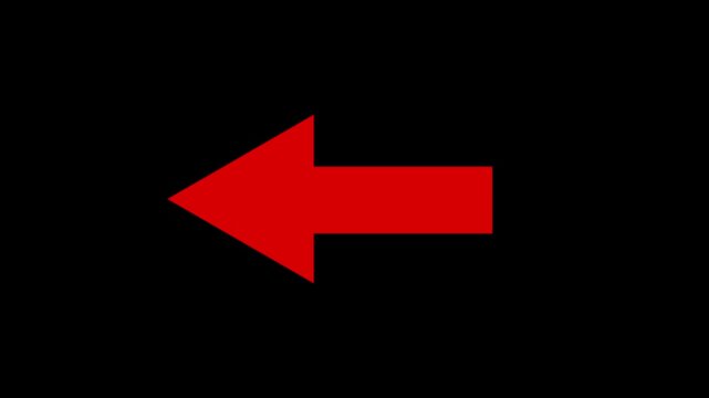 Minimalist red left pointing arrow icon animation isolated on a solid black background for digital navigation or video editing graphic element