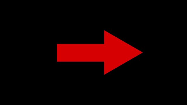 Minimalist red left pointing arrow icon animation isolated on a solid black background for digital navigation or video editing graphic element