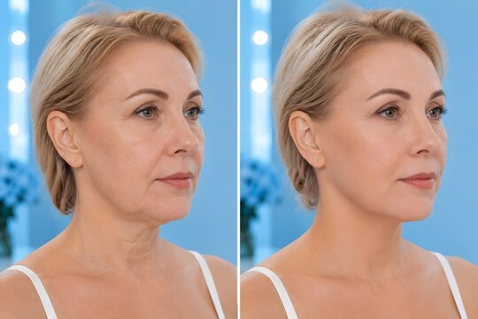 Before and After Facelift Surgery for Mature Woman, Facial Rejuvenation, Hyper Realistic Plastic Surgery Transformation