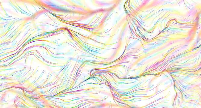 Abstract background with delicate, flowing colorful light trails and soft textures.