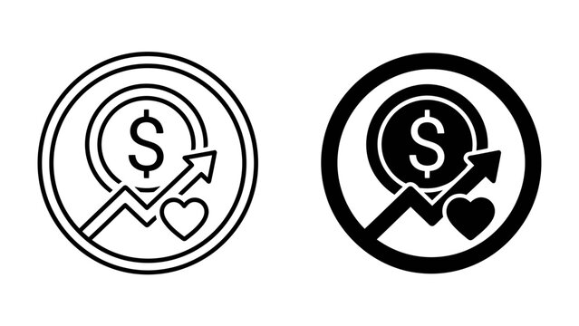 Financial and Heart Health Growth: Two circular icons depicting financial growth and well-being, symbolizing the positive correlation between economic prosperity and personal health.