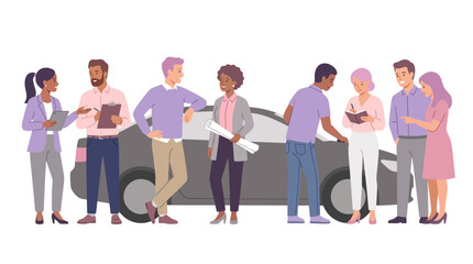 Fototapeta premium Diverse People Standing by Car.