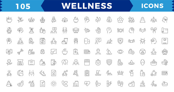 Wellness and Health Line Icon Set hoặc Pixel Perfect Wellness Icons
