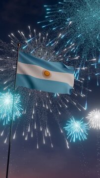 Argentina national flag with fireworks in the sky for the World Soccer victory