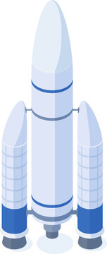 Isometric rocket illustration representing science, technology, and future exploration