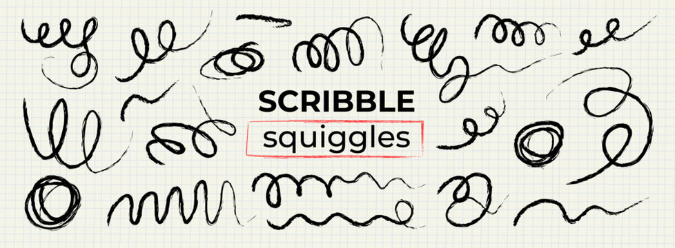 Hand-drawn vector messy scribble doodles and squiggly lines set, crayon- or pencil-drawn curly strokes for notes, journaling, and emphasis.Pencil sketchy texture scribbles.Grunge-style chalk scribbles