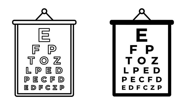 Eye Chart Examination: Two visual acuity charts, one outlined and one solid black, display rows of letters for vision testing, symbolizing eye health and ophthalmology.