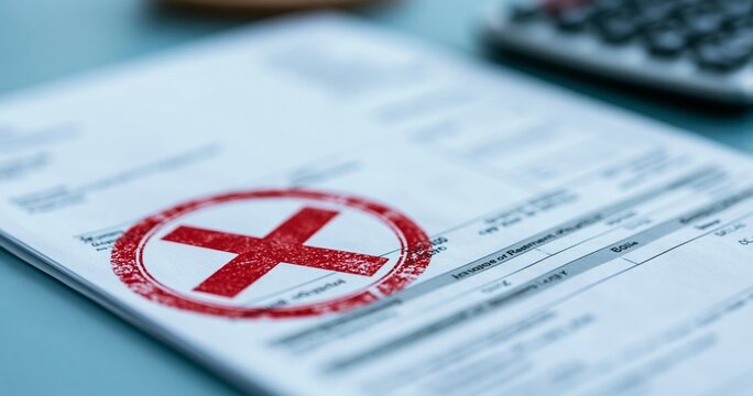 Rejected document with red cross stamp