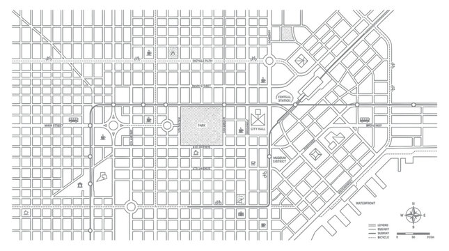 Urban Grid City Map Blueprint Illustration