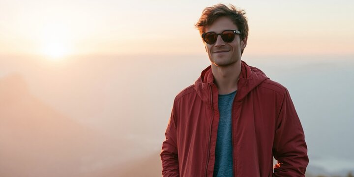 Young man enjoying sunset outdoors