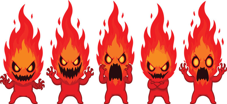Cartoon flame demons with angry faces.