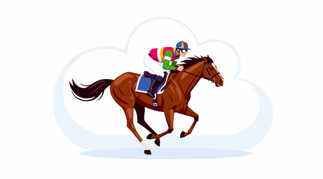 Horse Racing Jockey Galloping Fast Vector Illustration