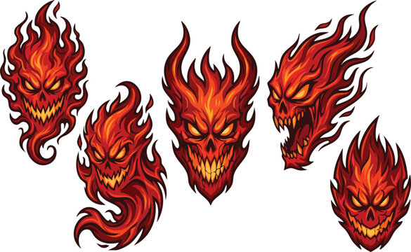 Flaming Demon Heads with Sharp Teeth.