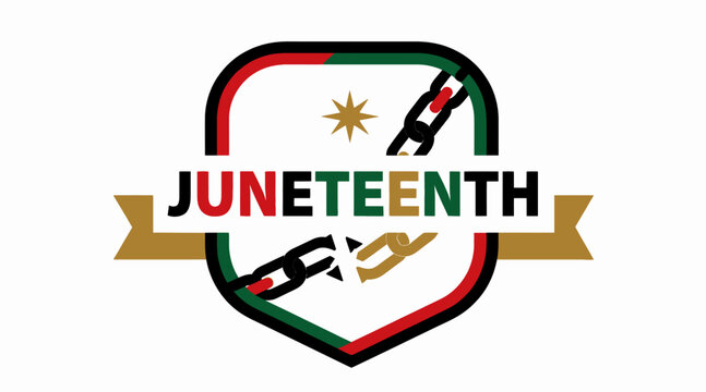 Juneteenth celebration emblem with broken chains
