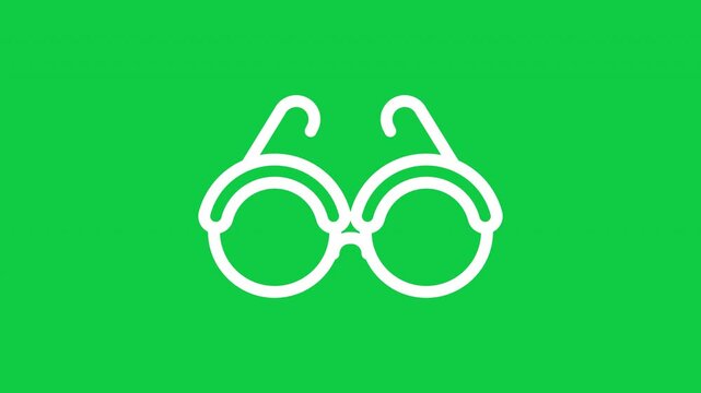 Animated eyeglasses outline icon with transparent background, ideal for vision care, optical services, education, reading, fashion and motion graphics projects.
