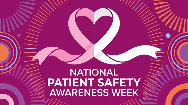 National patient safety awareness week poster with pink ribbon heart graphic