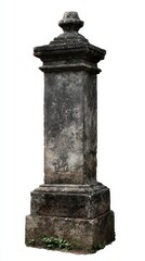 Obraz premium Weathered Stone Pillar Monument Isolated on White Background Architecture Detail Close Up Shot