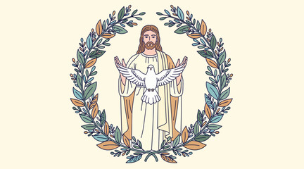 Fototapeta premium Jesus Christ with dove and laurel wreath