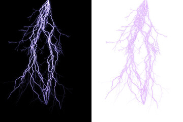 Electric lightning bolt discharge striking against black and transparent backgrounds for visual effects © shiya effect 