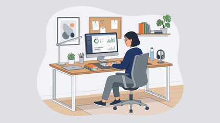 Fototapeta premium Professional woman working on data analysis in a modern office environment