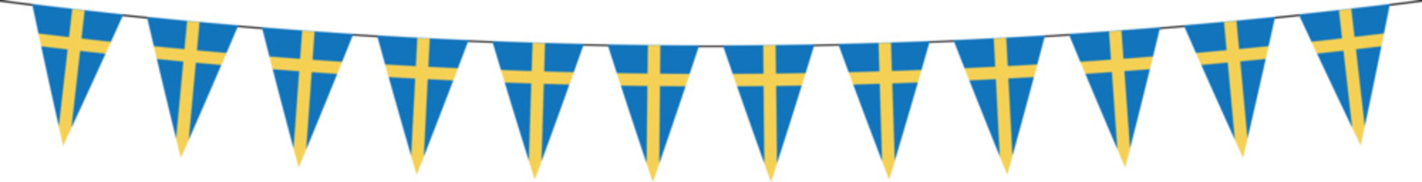Bunting flags with Sweden flag pattern for national holiday decoration