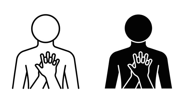 Supportive Embrace Icon: A clean, modern graphic depicting two stick figures, one white and one black, with hands placed over their chests in a gesture of solidarity, support, and empathy.