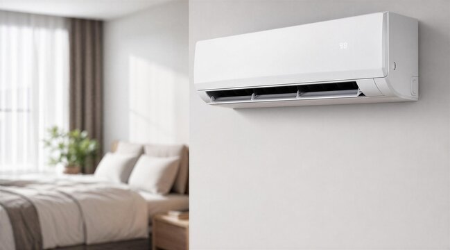 White air conditioning unit in modern bedroom