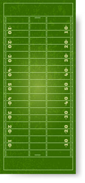 American football field with textured green grass and white markings for a game