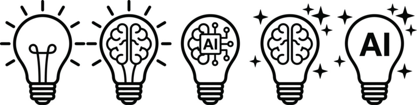 Innovative light bulb icons representing artificial intelligence and brainstorming concepts