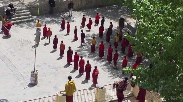 Buddhist Monks During a Traditional Prayer Session