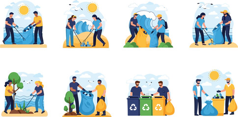Fototapeta premium Volunteer cleanup crew diverse people participating in environmental conservation efforts