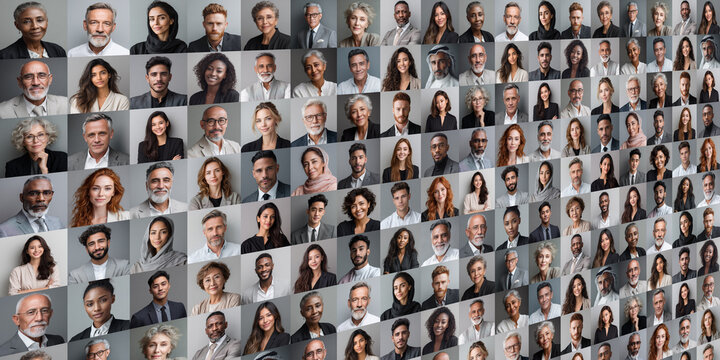 business people and diversity concept background, collection of many portraits of multiracial people of different age and ethnicity