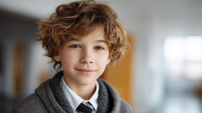 portrait of caucasian school boy in the school