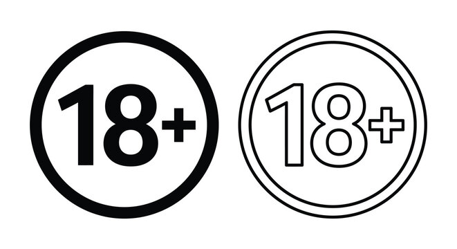 Eighteen Plus Sign In A Circle Black And White Graphic Silhouette adult content age restriction limit maturity rating