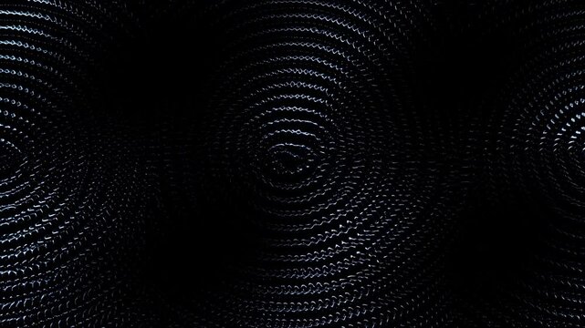Dark glossy liquid surface with concentric ripple rings expanding under cool blue rim light, creating abstract radial motion, reflective texture, moody contrast, premium atmospheric visual