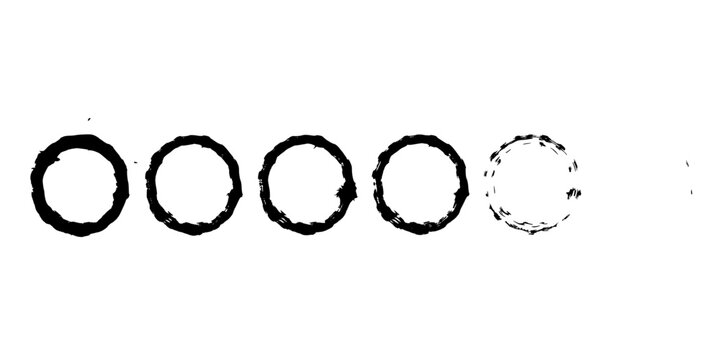 Series of Six Textured Circles with Varying Ink Densities and Brush Stroke Effects Featuring Circle, Abstract, Grunge