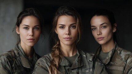 Fototapeta premium three women soldiers in military uniform