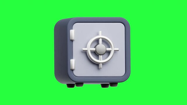 3D Safe Deposit Box Icon Rotating Animation on Green Screen Background for Banking, Secure Storage, and Asset Protection Concept