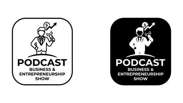 Podcast Logo for Business & Entrepreneurship: A modern and clean logo design, presented in both black and white.